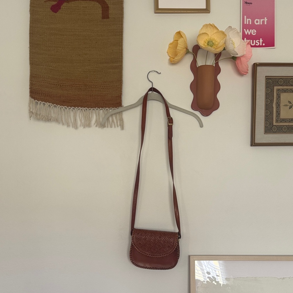 Indian Woven Flap Brown Genuine Leather Crossbody Bag